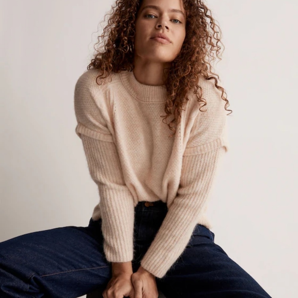 Madewell Cozy Cable Knit Textured Crewneck Sweater